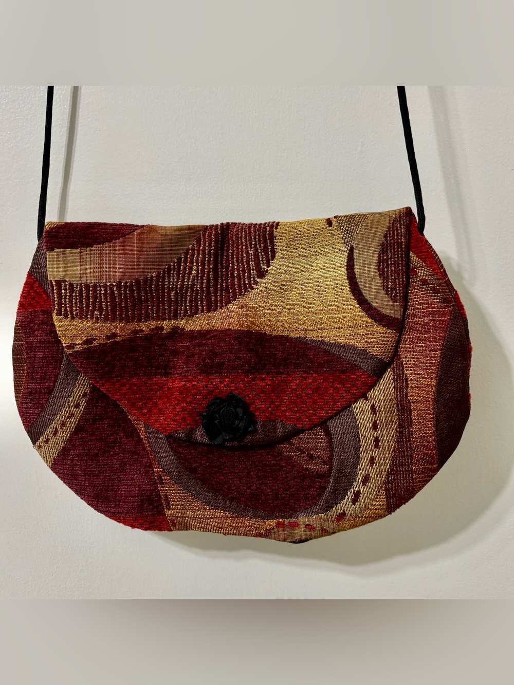 Tapestry Crossbody Bag in Burgundy and Gold